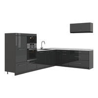 ECKKÜCHE Fame-Line, Anthrazit Hochglanz/Anthrazit, 327 x 227 cm, AP Marmor - Schwarz Hochglanz/Anthrazit, Holzwerkstoff (327/153.6/60cm) - Vicco