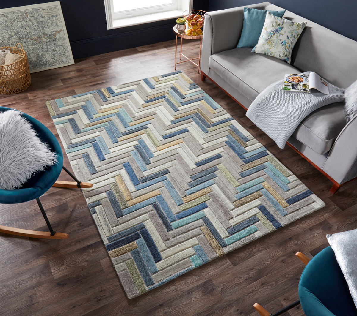 WOLLTEPPICH Mosaik-Design mehrfarbig ESK FINN, Multi 160x230 cm - Multicolor, Textil (160/230cm) - KADIMA DESIGN
