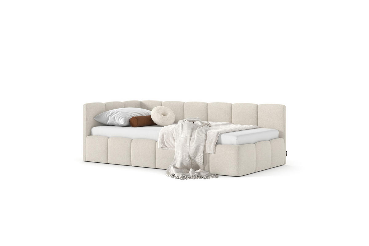 POLSTERBETT AURO mit Bettkasten, Einzelbett, links - 90x200 cm - Kaschmir/Beige, Holz/Textil (90/200cm) - mybed.