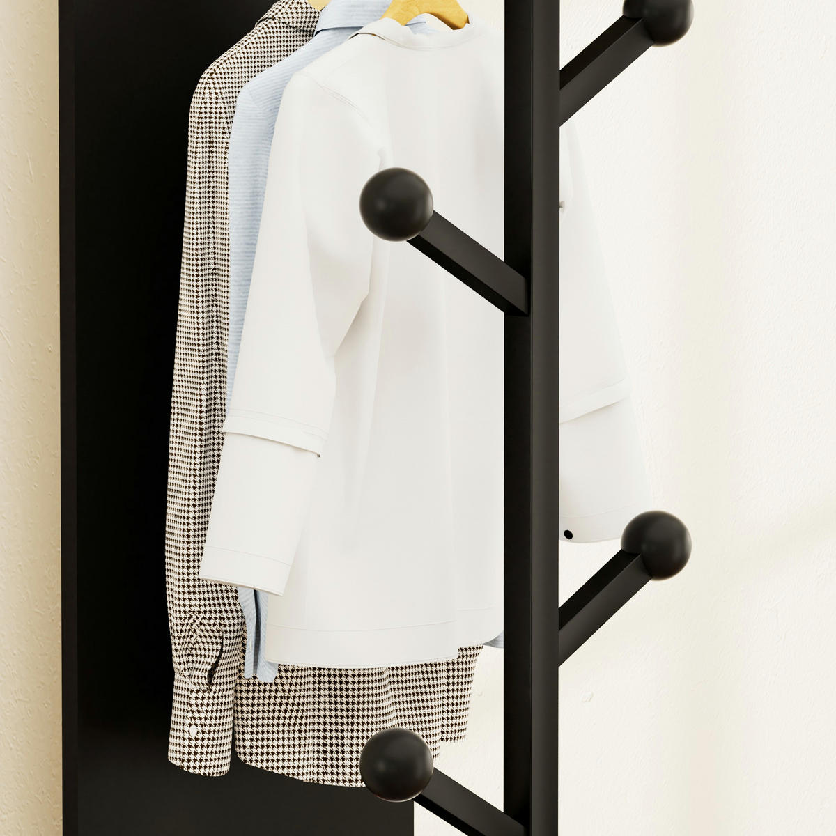 STANDGARDEROBE mit Spiegel in Schwarz 40/40/174 cm drehbar - Schwarz, Holzwerkstoff (40/174/40cm) - BEAOK