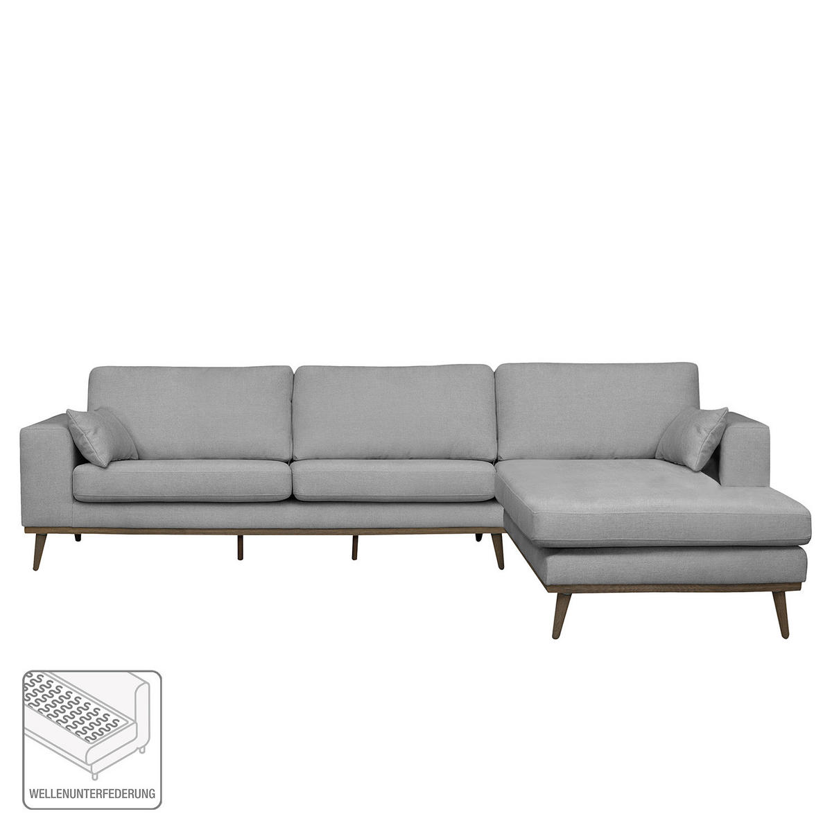 ECKSOFA mit Longchair - Eichefarben/Grau, Eichenholz/Textil (281/153cm) - home24