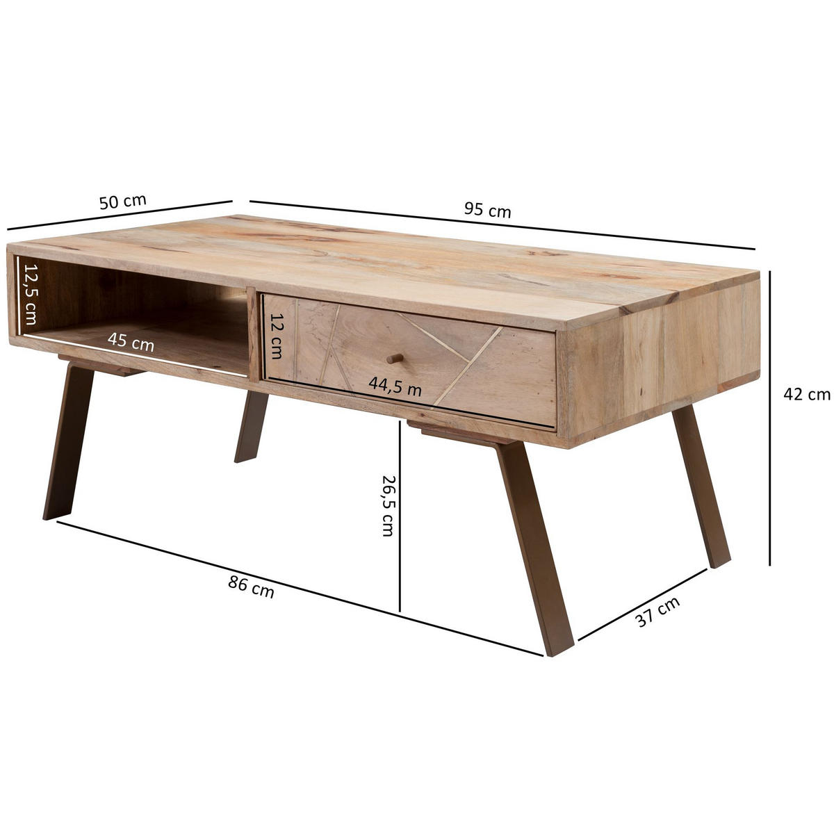 COUCHTISCH INGA Mango Sofatisch - Braun, Holz (95/50/42cm) - tinkaro