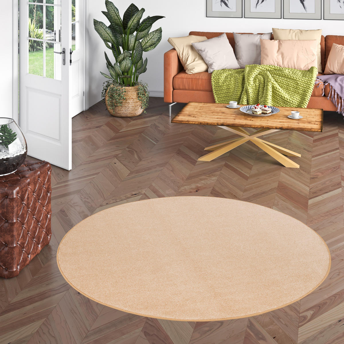 TREND VELOURS TEPPICH JOY RUND - Beige, Textil (200/200cm) - Snapstyle