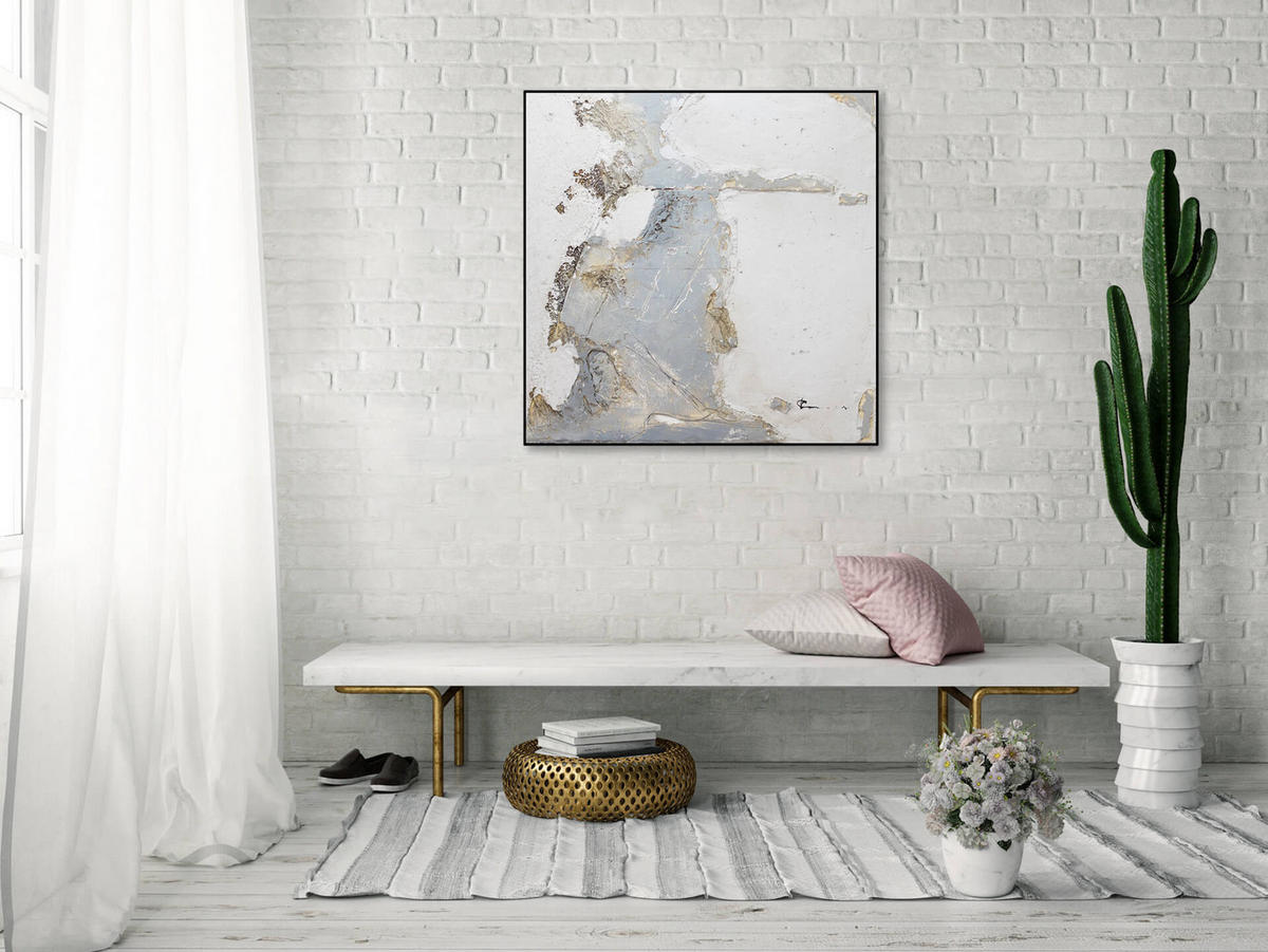RUČNE MAĽOVANÝ AKRYLOVÝ OBRAZ 80/80 cm, sivý, abstraktný geometrický motív - sivá, drevo/textil (80/80cm) - KUNSTLOFT