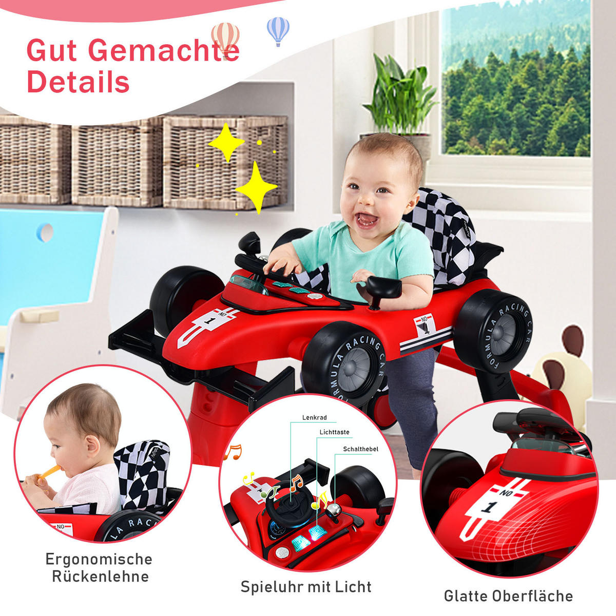 LAUFLERNWAGEN Klappbar Rot - Rot, Kunststoff (64/56/76cm) - COSTWAY