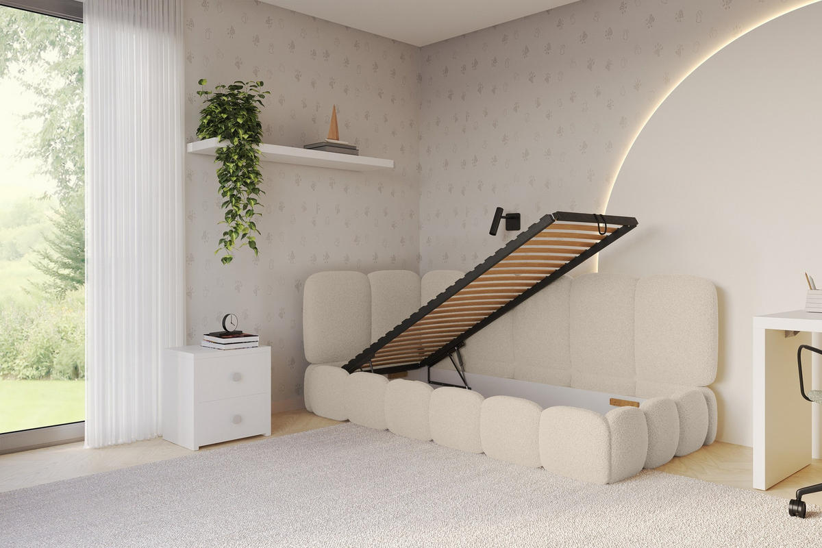 EINZELLBETT Jugendbett mit Bettkasten, Rechts - AVRY 100x200 Dunkelbeige - Taupe/Cappuccino, Holzwerkstoff/Textil (100/200cm) - ALTDECOR