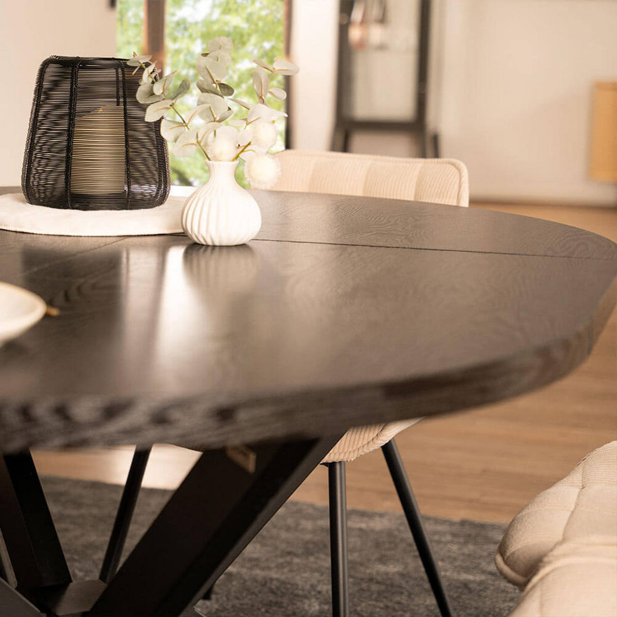 ESSTISCH Rund Ausziehbar AVENTURA inkl. Sternfuß - 120-160 x 120 cm Dark Oak - Schwarz, Holz (160/120/4cm) - Home Deluxe
