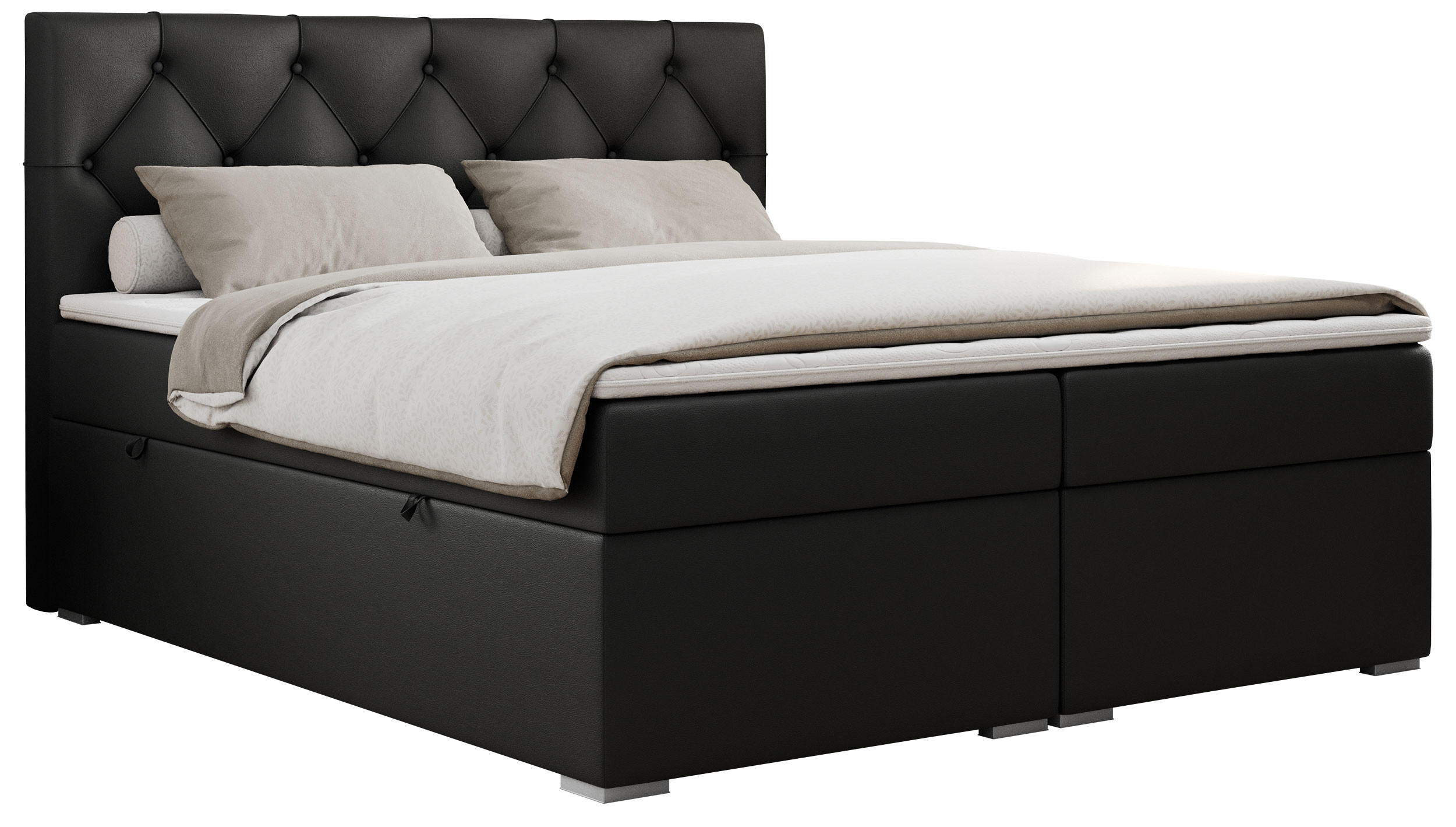 BOXBETT ALDA 180/200 Schwarz Kunstleder - H3 - Schwarz, Holz/Textil (180/200cm) - MKS