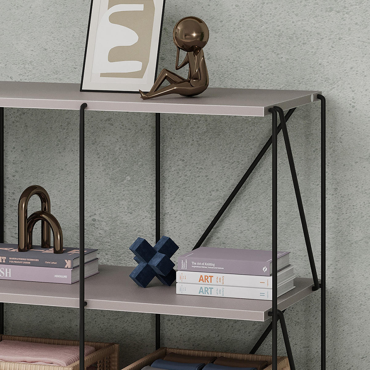 KNIHOVNA Ravix Béžová/černá - šedá/černá, kompozitní dřevo (90/71/30cm) - Vicco