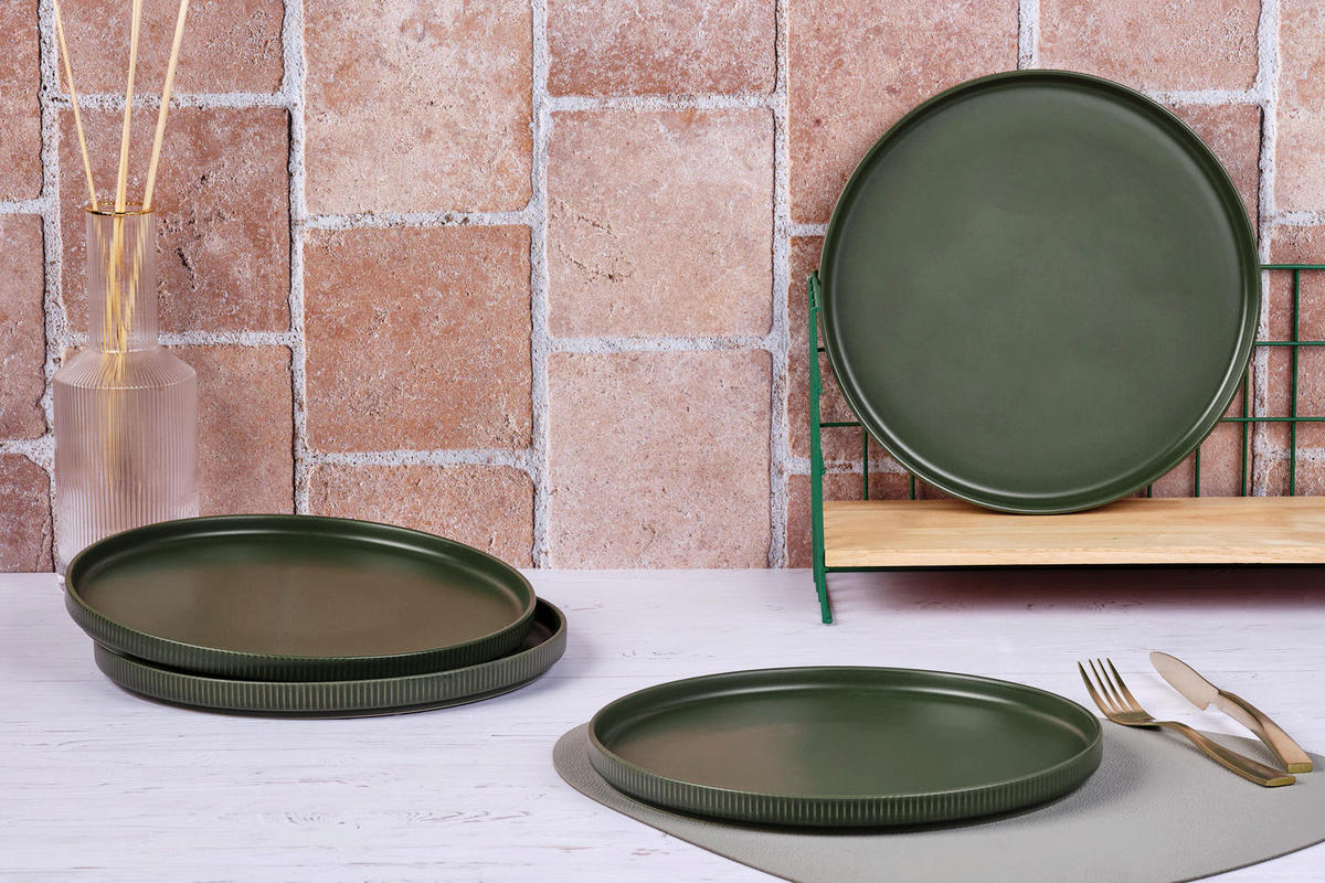 TELLER Scandi Ø27,5cm - 4er-Set - Olive - Grün, Keramik (27.5cm) - Björn