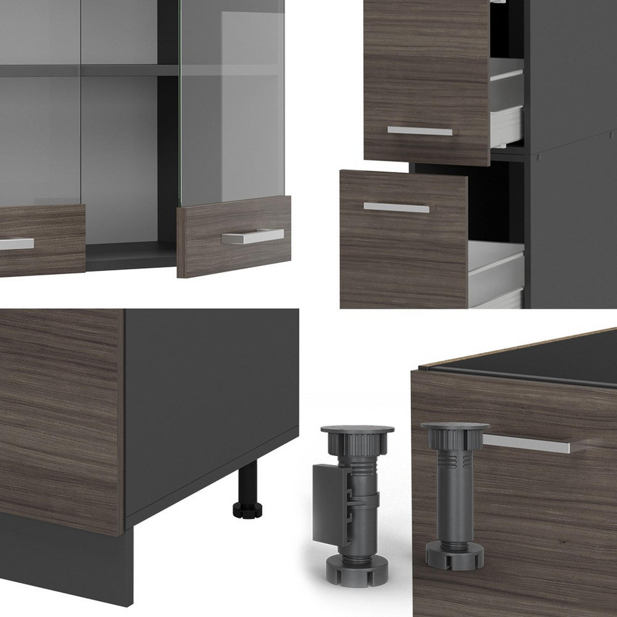 KOMPLETNÍ KUCHYNĚ R-Line Ušlechtilá šedá/antracitová - šedá/antracitová, kompozitní dřevo (350/81.6/60cm) - Vicco