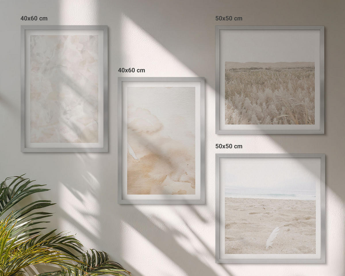 BILDER SET 4er Set - 50x50 cm & 40x60 cm Silberner Rahmen - Modische Pastelltexturen - Silberfarben, Kunststoff (50/50cm) - TULUP