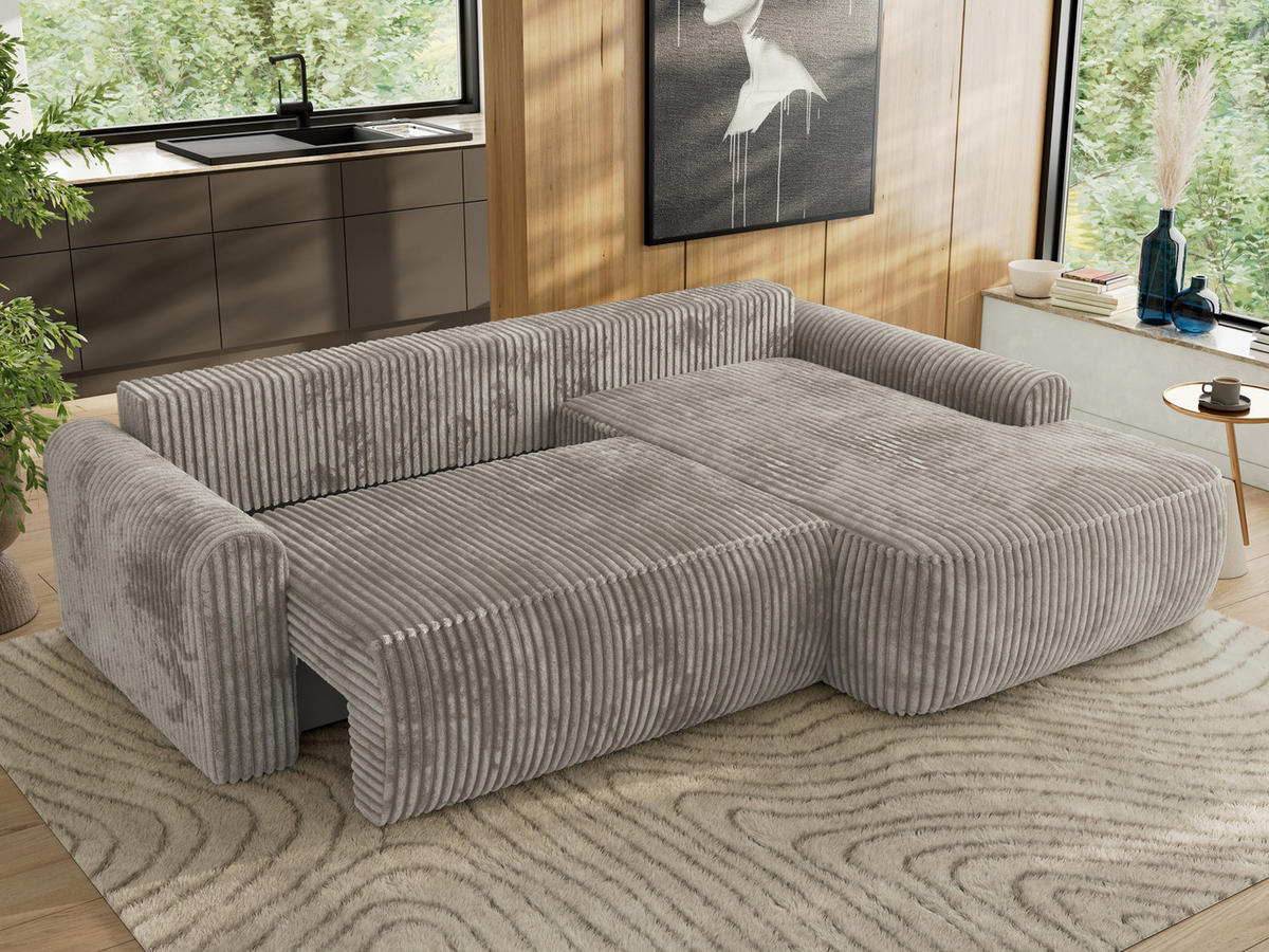 ECKSCHLAFSOFA CUBO L Hellbraun Cord - rechts - Hellbraun/Schwarz, Kunststoff/Textil (187/273cm) - MKS