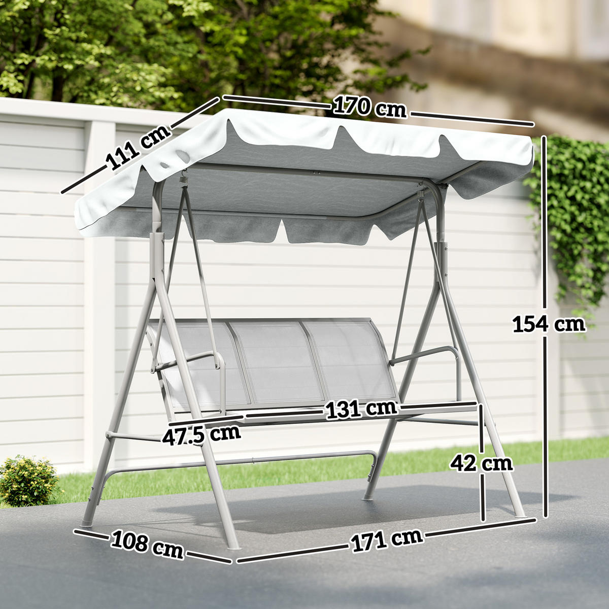 GARTENSCHAUKEL Grau 3-Sitzer - Grau, Metall (170/153/108cm) - PANGIVO