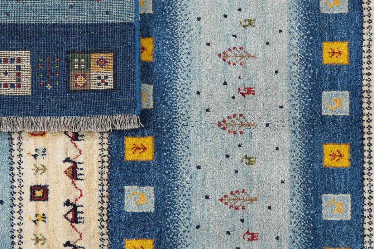 GABBEH-TEPPICH handgeknüpft Rizbaf Blau 199/152 cm Schurwolle - Blau, Textil (152/199cm) - Looma