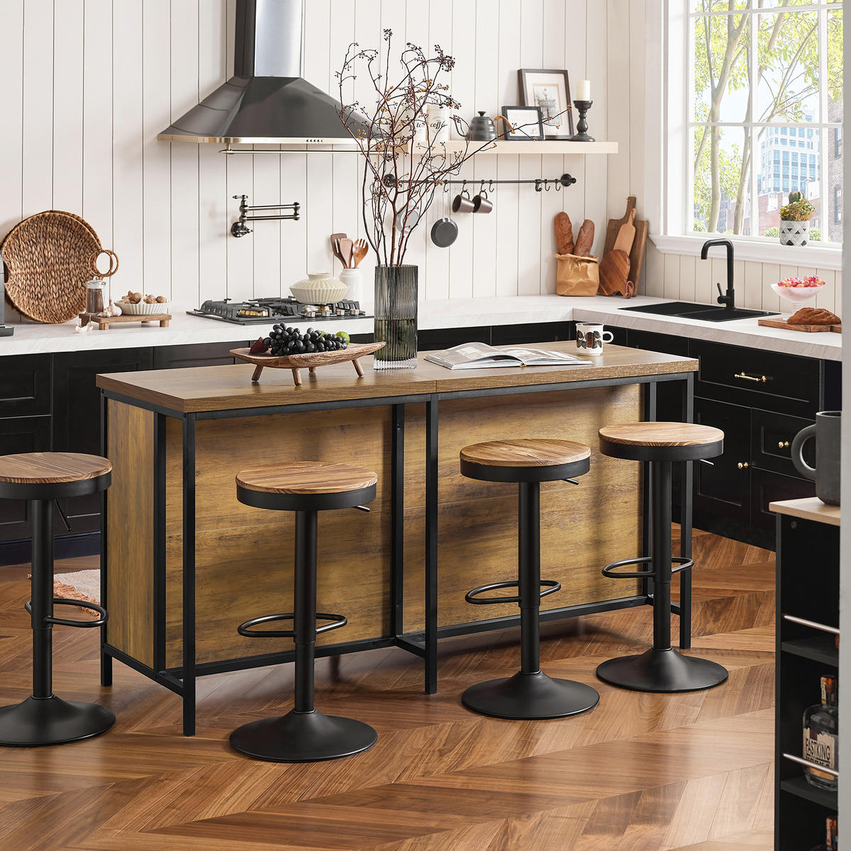 KÜCHENINSEL im Industrie-Design 170x89x60cm - Schwarz/Braun, Holzwerkstoff/Metall (170/89/60cm) - SoBuy