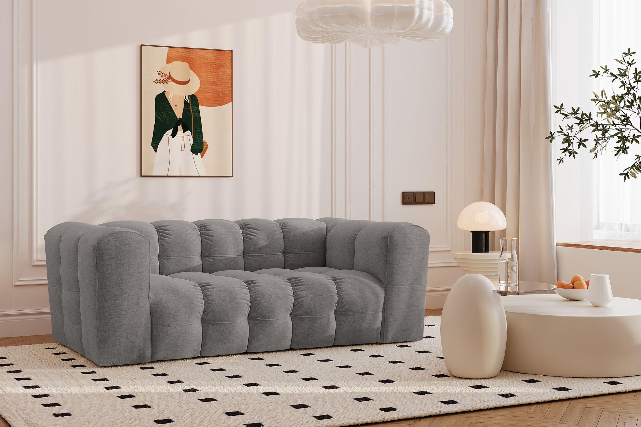 SOFA 2-Sitzer, Komfort, BALOO, Stoff Schenille, Grau - Grau, Holz (196/75/106cm) - Kaiser Möbel