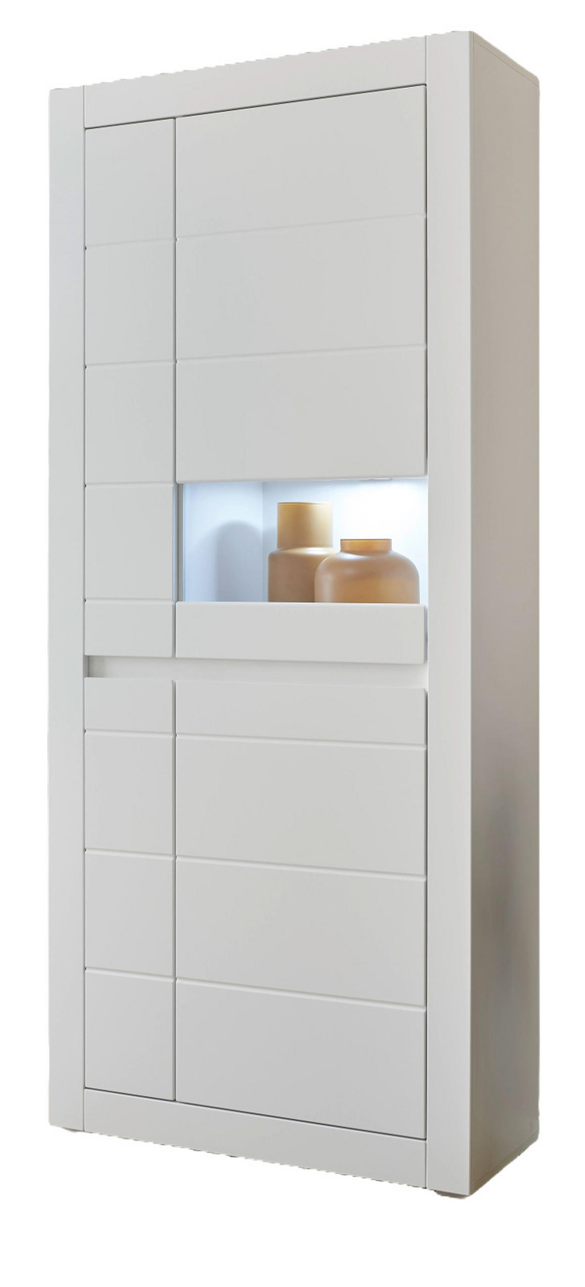 VITRINE weiß matt, Evoke Eiche, Vitrinenschrank 85 x 198 cm, Soft-Close-Funktion - Eichefarben/Silberfarben, Holzwerkstoff/Kunststoff (85/198/35cm) - Furn.Design