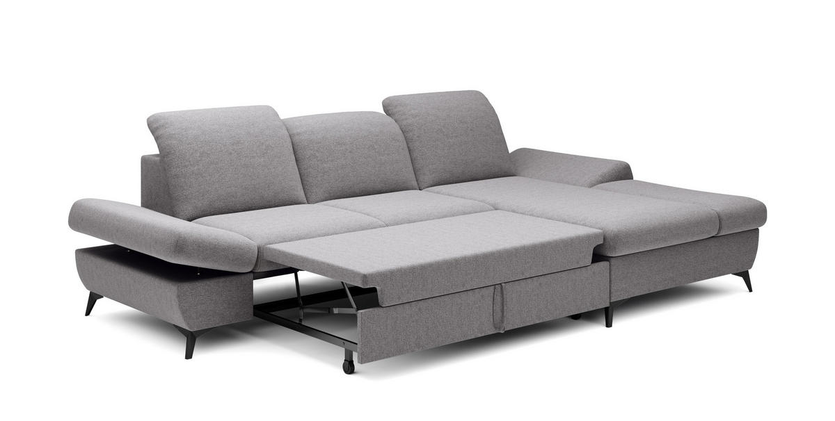 ECKSOFA FELICE R-S Hellgrau Geflochtener Stoff mit Schlaffunktion - Hellgrau, Holz (284/166cm) - MASSENO