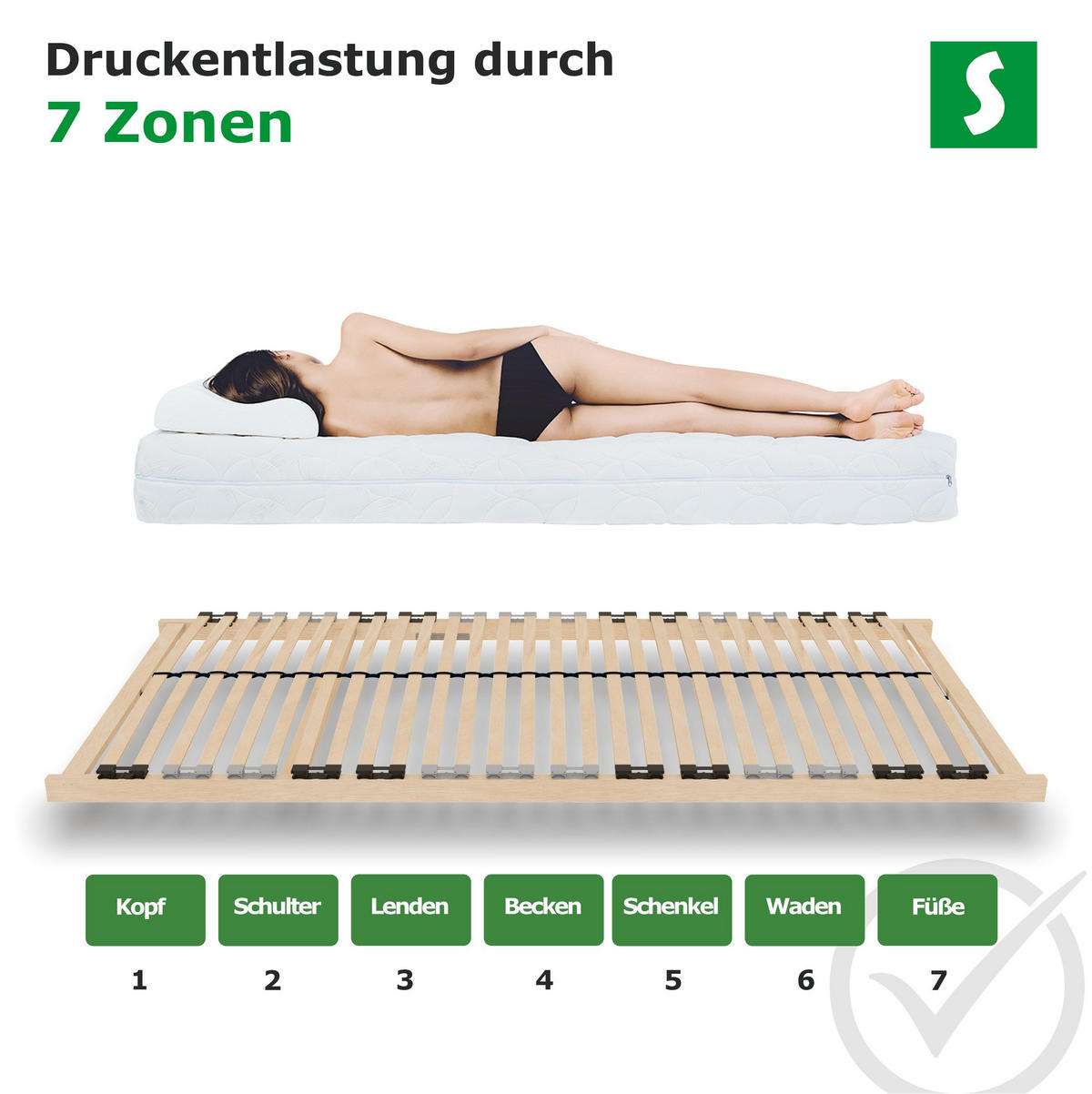 LATTENROST DreamBase – 90/200 cm, 7 Zonen - Eschefarben, Holz/Metall (90/200cm) - Schlaftroll