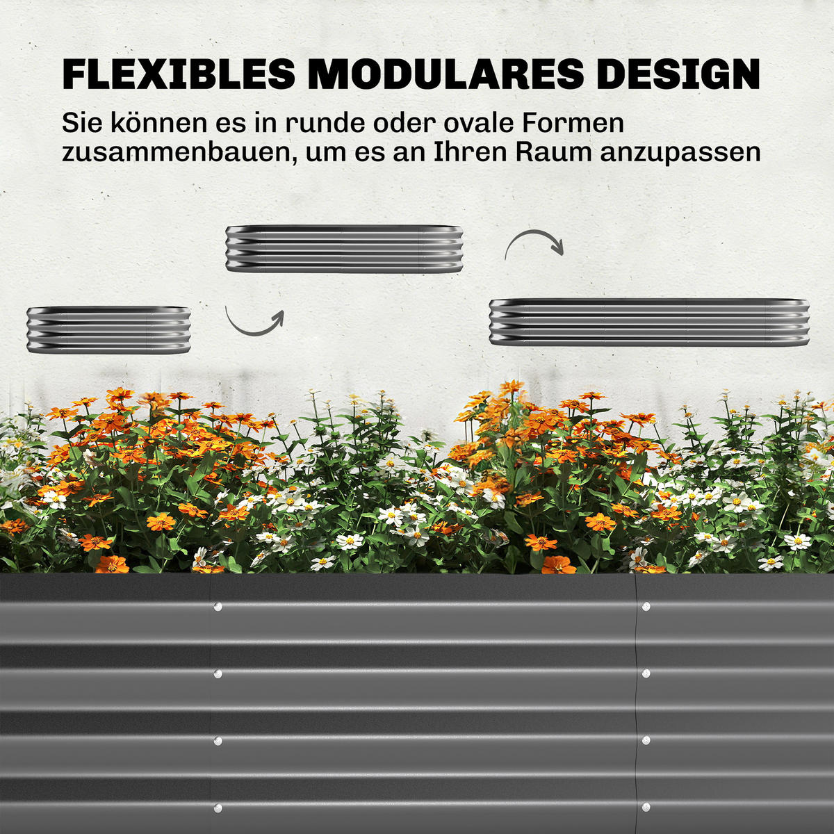 HOCHBEET mit Rankhilfe & offenem Boden Dunkelgrau - Dunkelgrau, Metall (110/150/220cm) - Outsunny