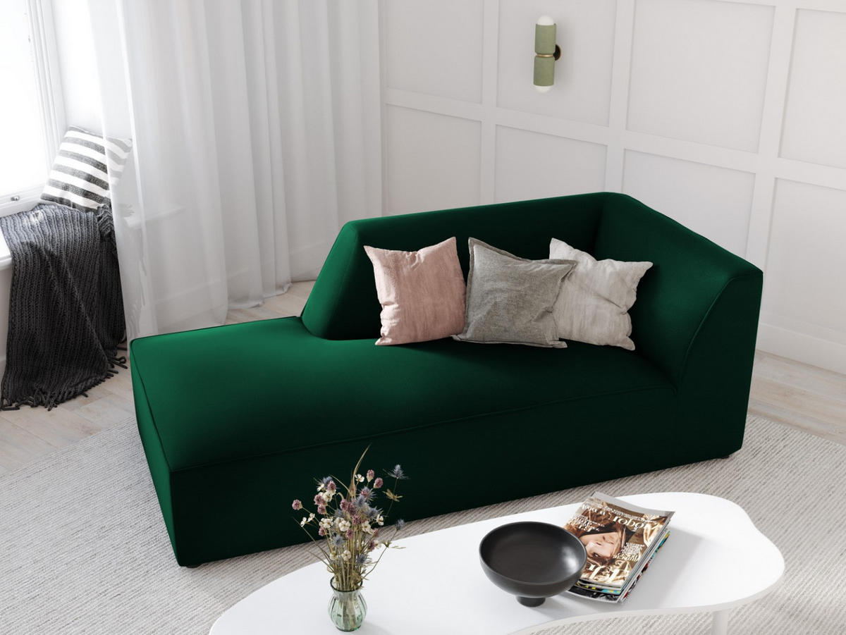 CHAISELONGUE links Ruby aus Samt flaschengrün - Dunkelgrün, Textil (93/69/180cm) - Micadoni