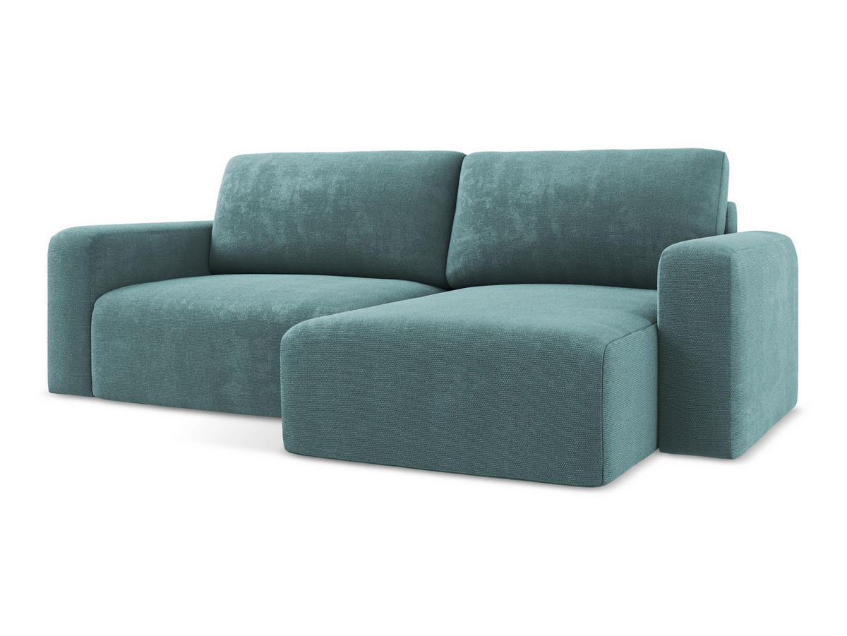 ECKSOFA mit Schlaffunktion rechts Chenille Stoff Blau - Blau/Beige, Kunststoff/Textil (244/149cm) - Makamii
