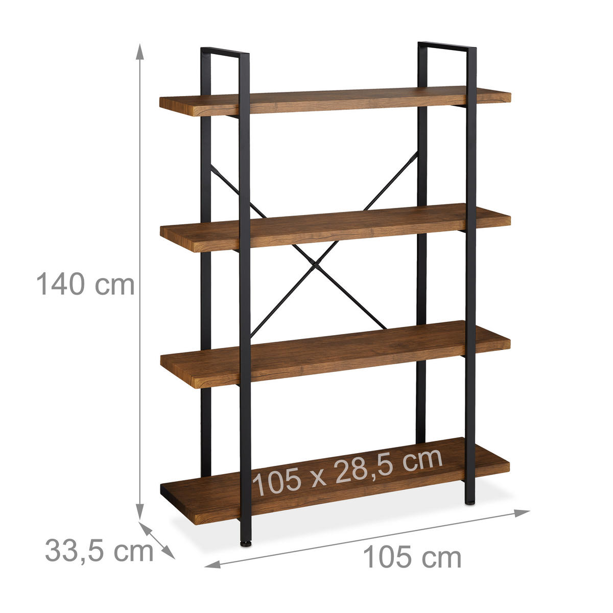 BÜCHERREGAL - Braun, Holzwerkstoff/Metall (105/140/33.5cm) - Relaxdays