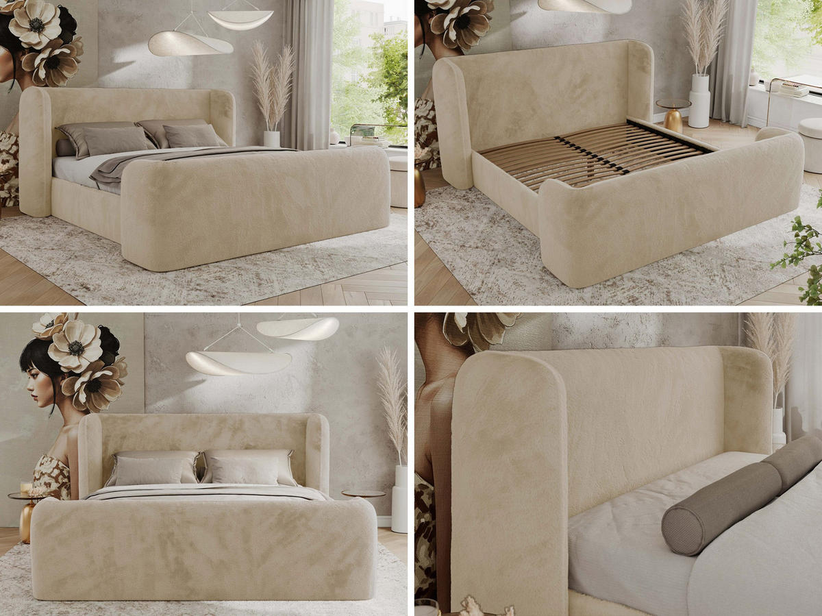 POLSTERBETT EMORA CLASSIC DUO 180/200 - Creme Plüsch - Multipocket-Matratze - Creme, Textil (180/200cm) - MKS