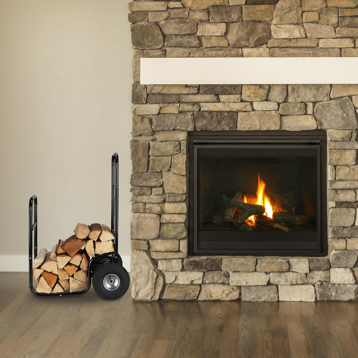 KAMINHOLZWAGEN - Schwarz, Kunststoff/Metall (53/107/69cm) - Relaxdays