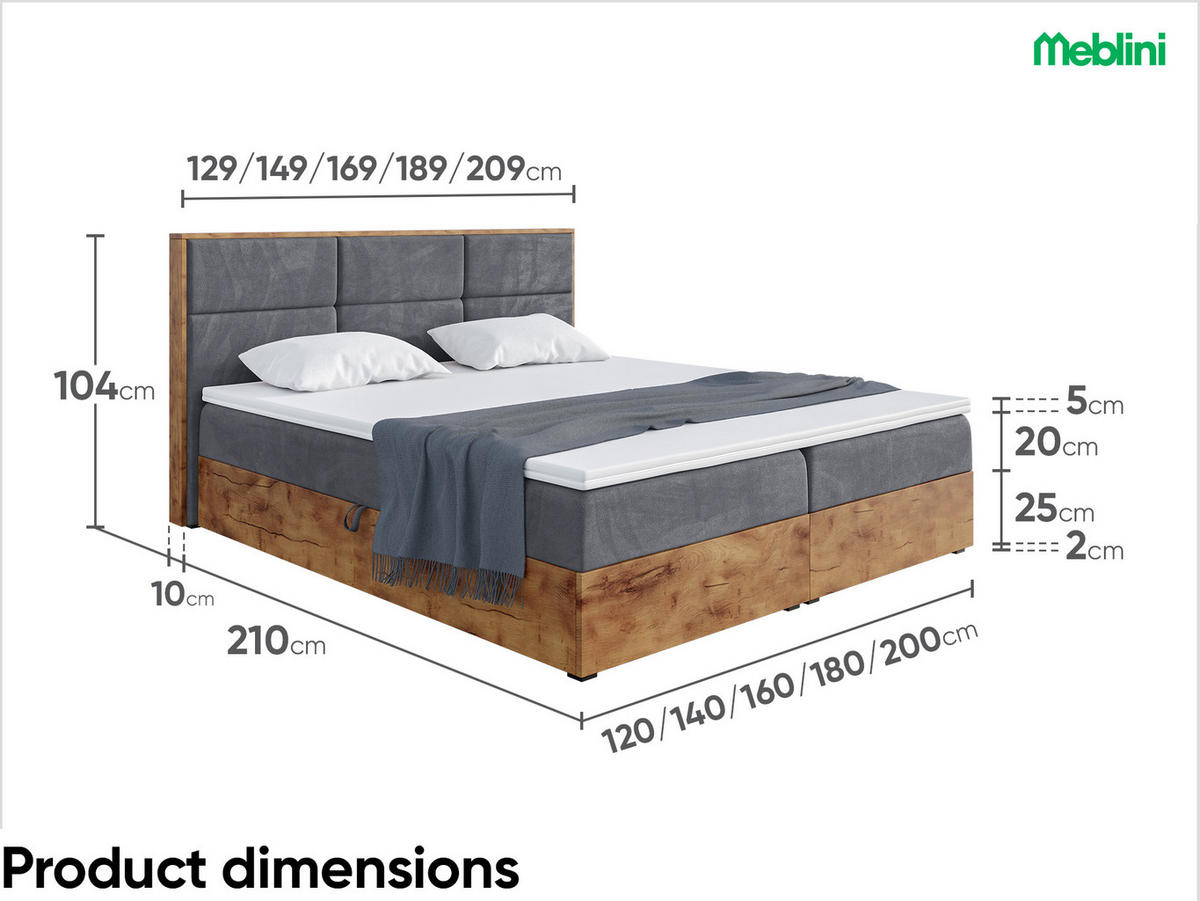 BOXBETT Lofty 2 - Dunkelgrau/Schwarz, Holzwerkstoff/Textil (120/200cm) - Meblini