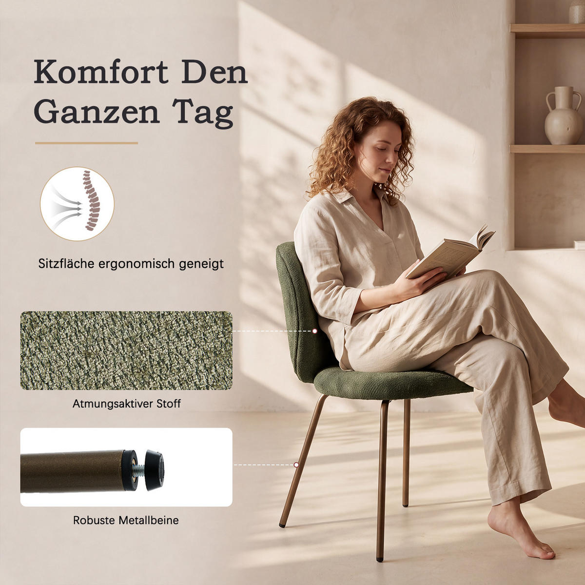 CHENILLE-STÜHLE im 2er-Set, mit geschwungener Rückenlehne und weicher Polsterung, Grün - Grün, Textil (52/80/58cm) - Meubles Cosy