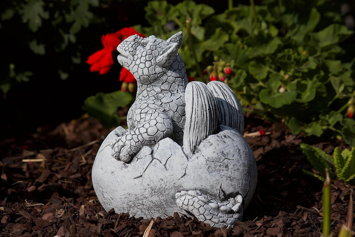 STEINFIGUR Drache im Ei, frostfest, Steinguss - Grau, Stein (13/21/15cm) - stoneandstyle