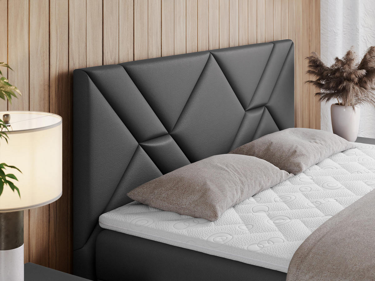 BOXBETT NEOMI 160/200 - Dunkelgrau Kunstleder - H4 - Visco - Dunkelgrau, Holz/Textil (160/200cm)