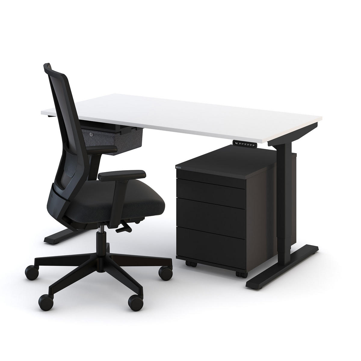 SCHREIBTISCH Elektrisch höhenverstellbarer Schreibtisch Y-Line Signalweiß Schwarz 140/70/62-127cm - Schwarz/Weiß, Holzwerkstoff/Metall (70/140/127cm) - ASSMANN