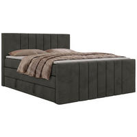 BOXSPRINGBETT INERO DUO KING 180/200 - Dunkelgrau Velvet - Topper T25 - H4 - Dunkelgrau/Schwarz, Kunststoff/Textil (180/200cm) - MKS