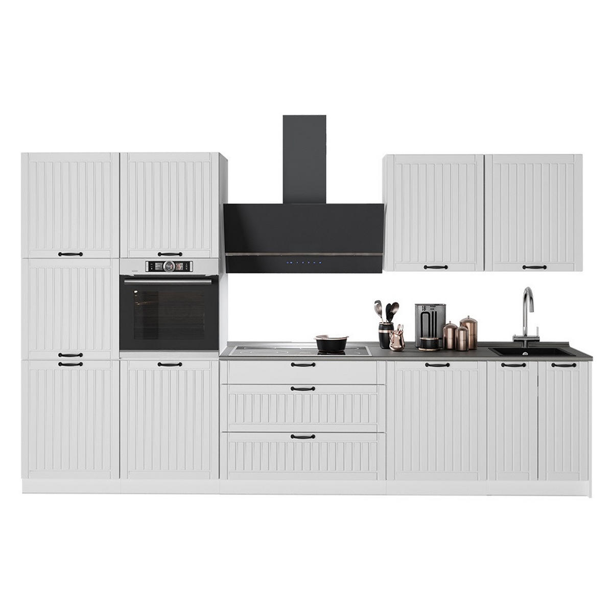 KÜCHENZEILE Fame-Line, Weiß Landhaus/Weiß, 340 cm ohne Arbeitsplatte - Weiß, Holzwerkstoff (340/206.8/51.6cm) - Vicco