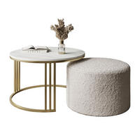 COUCHTISCH mit Hocker LORI MAT gebürstetes Gold/Marmor Levanto/Coral 65 - Weiß, Metall (70/70/49cm) - Lookway