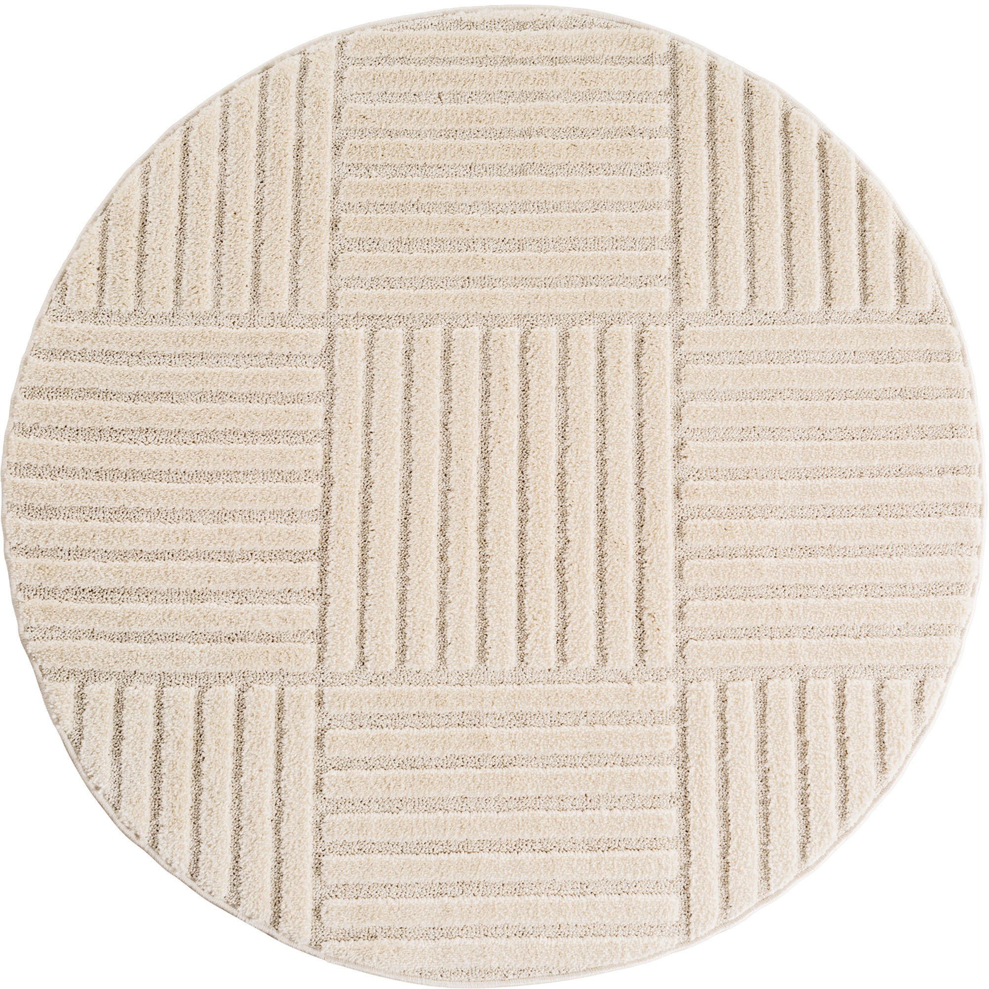TEPPICH Hochflor RIGI in Creme, mit Cord-Streifen-Patchwork, Ø 80 cm - Beige, Textil (80/80cm) - KADIMA DESIGN