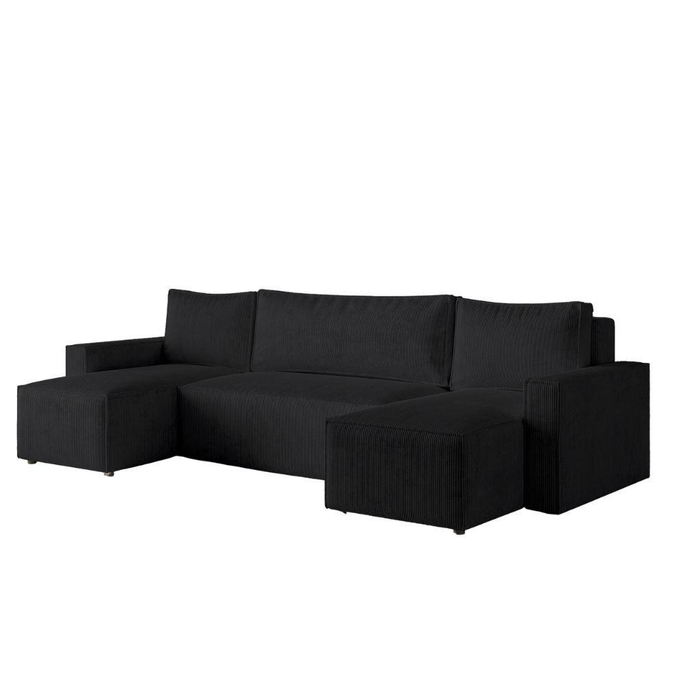 ECKSOFA LIVIO U mit Schlaffunktion und Bettkasten – Moderne Wohnlandschaft in U-Form (POSO 135) - Schwarz, Holz (300/90/142cm) - Dekori_Interiors