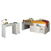 KINDERZIMMER weiß, grau, Set 2-teilig mit Stauraumbett, Schreibtisch - Silberfarben/Weiß, Holzwerkstoff/Kunststoff (135/90/203cm) - Parisot Meuble