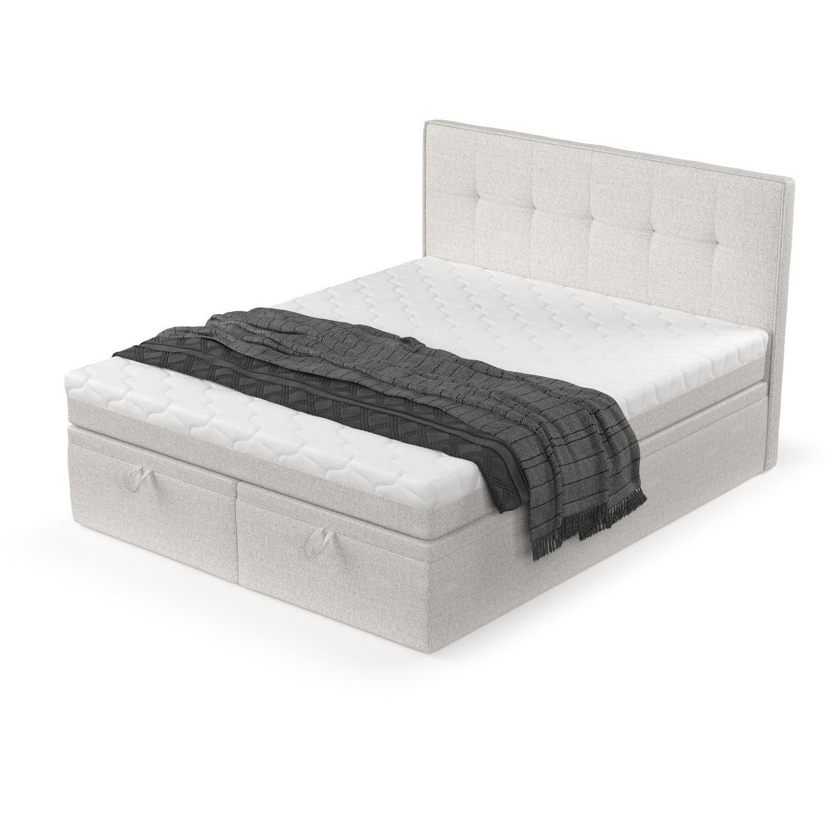 BOXBETT Arivo 200/200 cm Hellbeige im Riva Stoff - Sandfarben/Schwarz, Holz/Holzwerkstoff (200/200cm) - AltaBeds