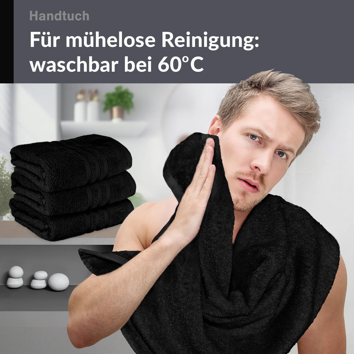 HANDTUCH 50x100 cm London Schwarz 4er Set - Schwarz, Textil (50/100cm) - Lashuma