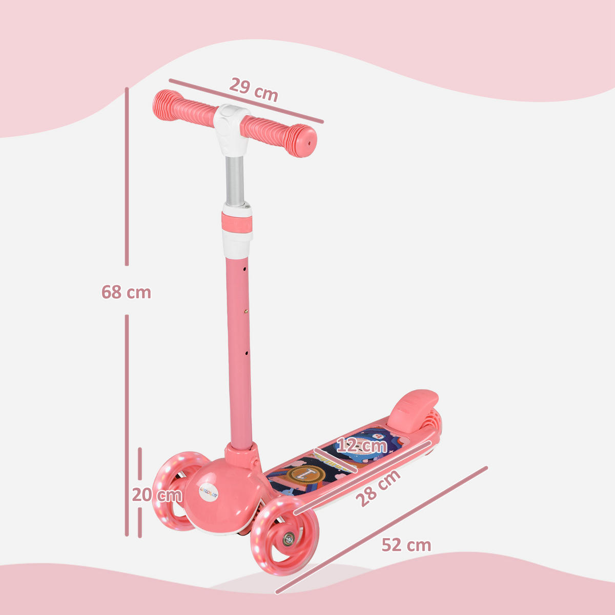 KINDERSCOOTER DE-16956 3 Räder mit LED-Leuchten Rosa - Pink, Kunststoff (52/29/76cm) - ComfortXL