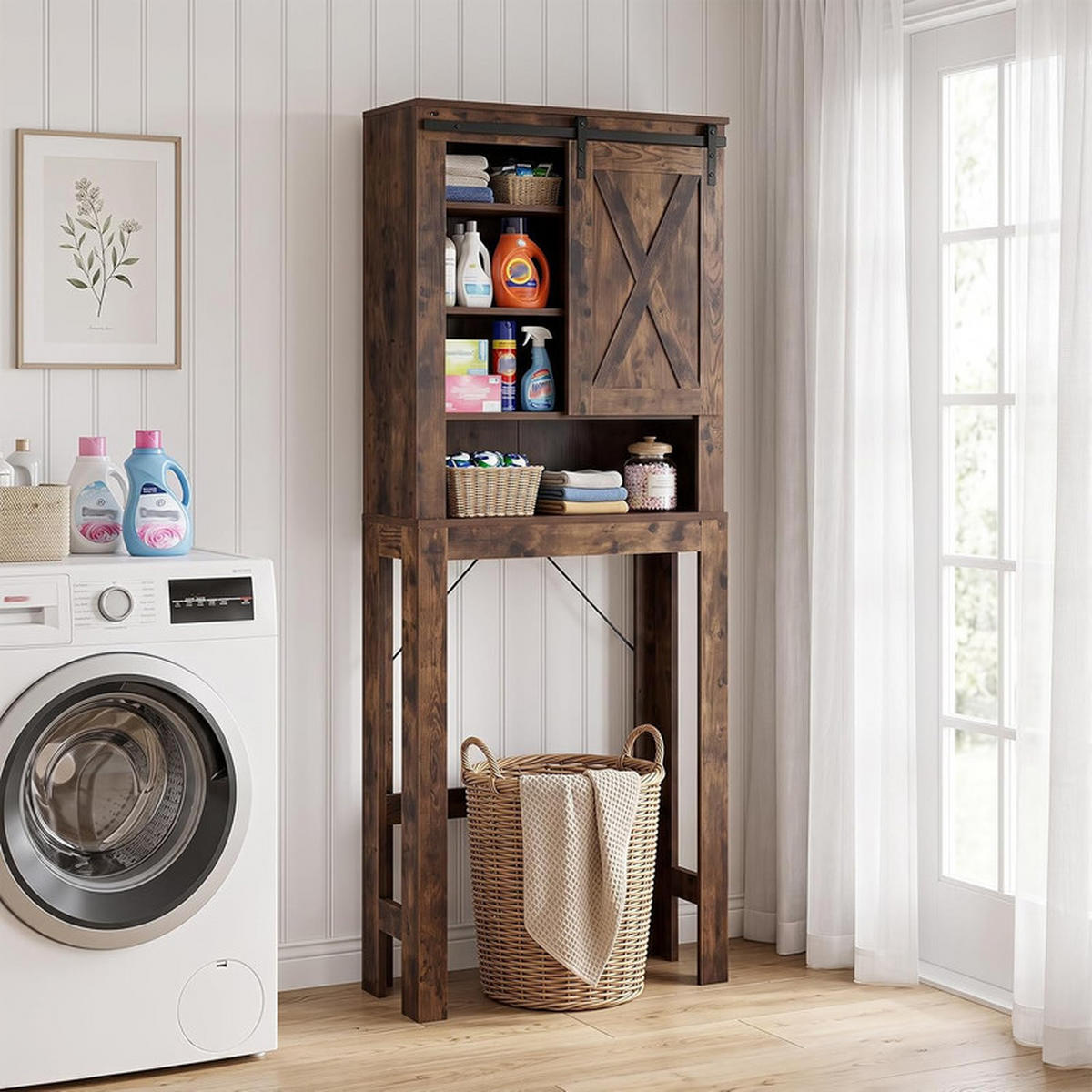 TOILETTENSCHRANK mit Schiebetür braun - Braun, Holzwerkstoff (67/169/25cm) - COSTWAY