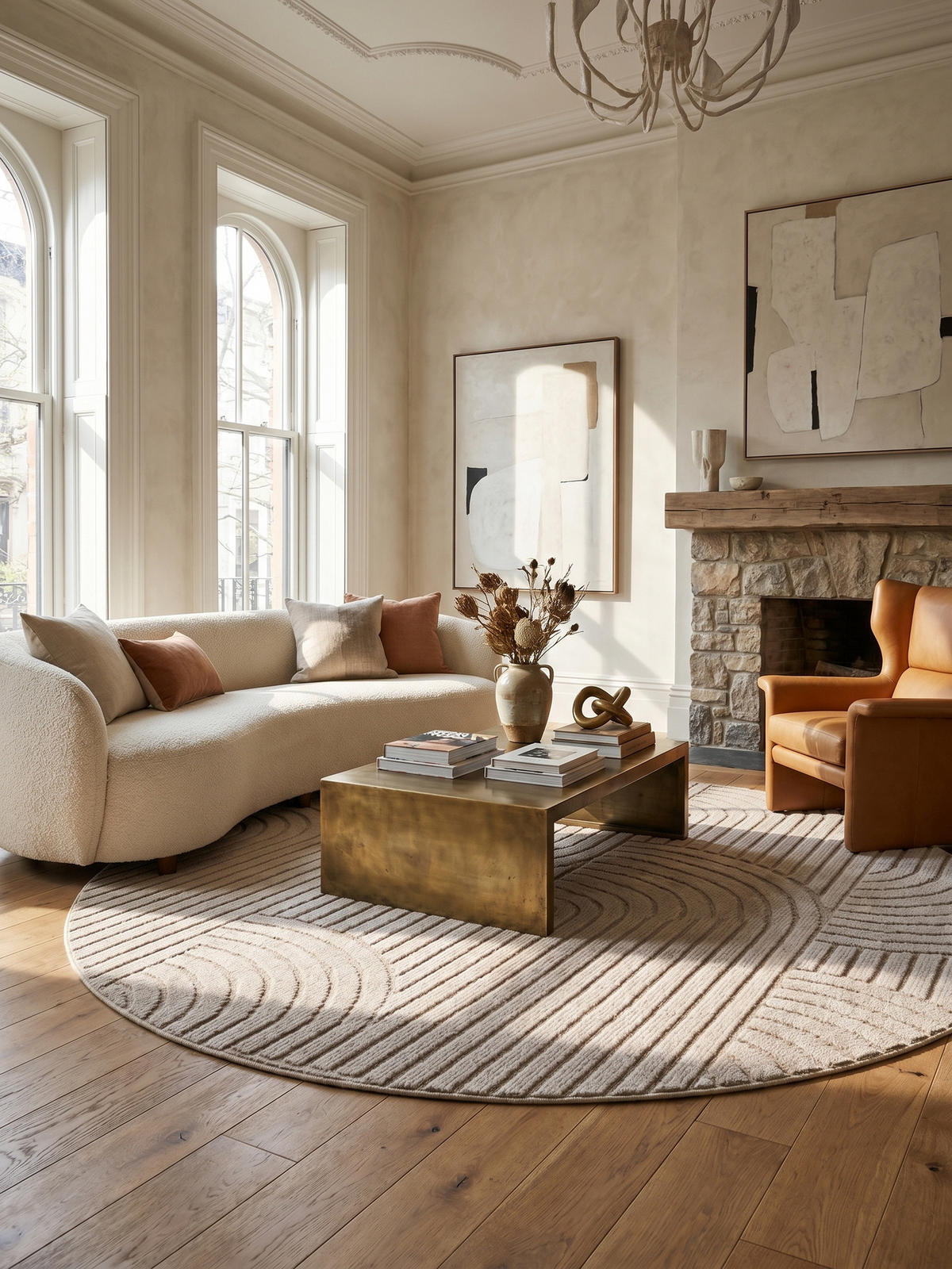 TEPPICH Flachgewebe LANGAU in Beige, mit geometrischen Bögen, Ø 80 cm - Beige, Textil (80/80cm) - KADIMA DESIGN