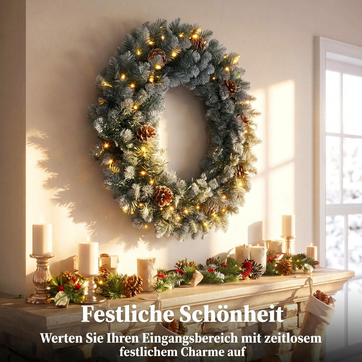 WEIHNACHTSKRANZ PVC Stahl Grün - Grün, Kunststoff (60/12/60cm) - HOMCOM