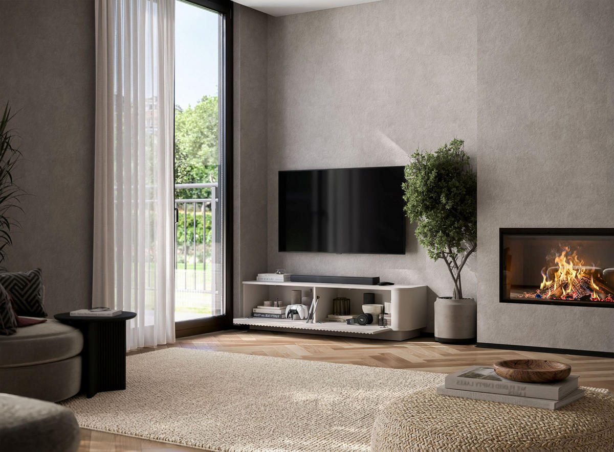 TV stolek Aurora kašmírový matný 140 cm s podstavcem - kašmírová, kompozitní dřevo (140/37/35cm) - Meble Lindner