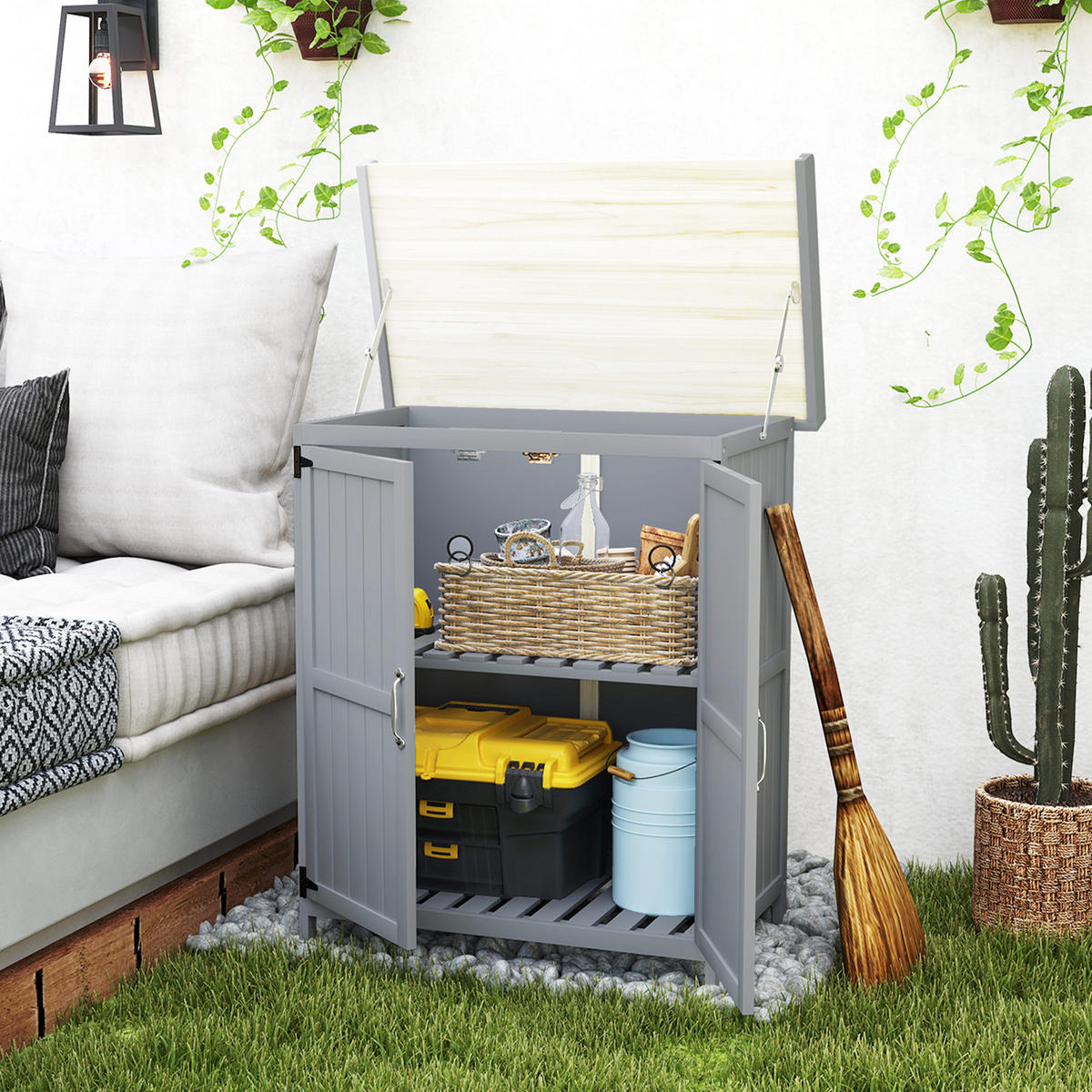 GARTENSCHRANK DE-09264 Grau - Grau, Holz (43/88/74cm) - ComfortXL