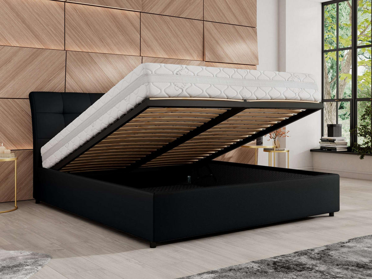 POLSTERBETT GALA CLASSIC 160/200 - Schwarz Kunstleder - Multipocket-Matratze - Schwarz, Textil (160/200cm) - MKS